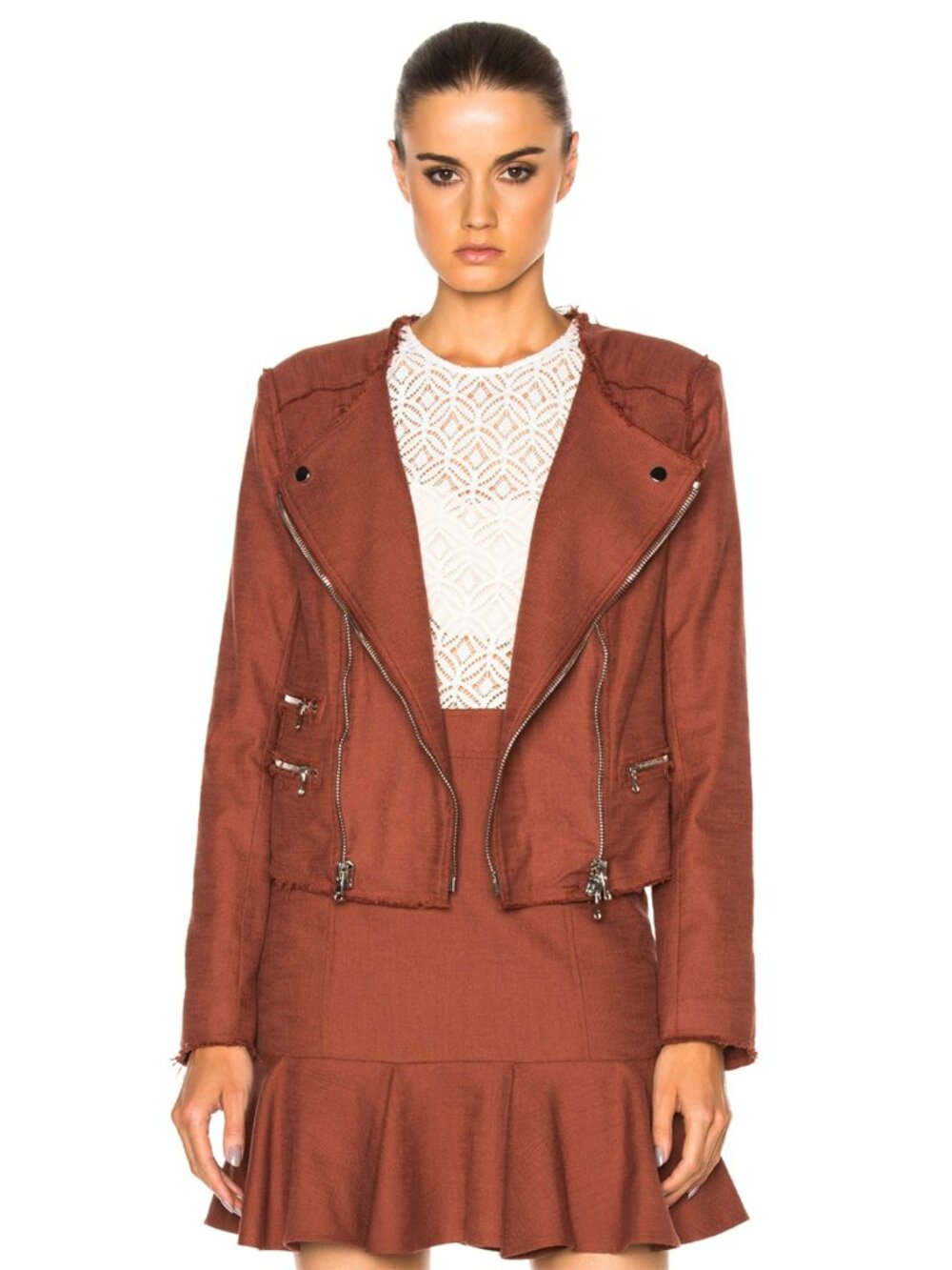 Veronica Beard Stevie Fringe Moto Jacket Rust Size 4 $595